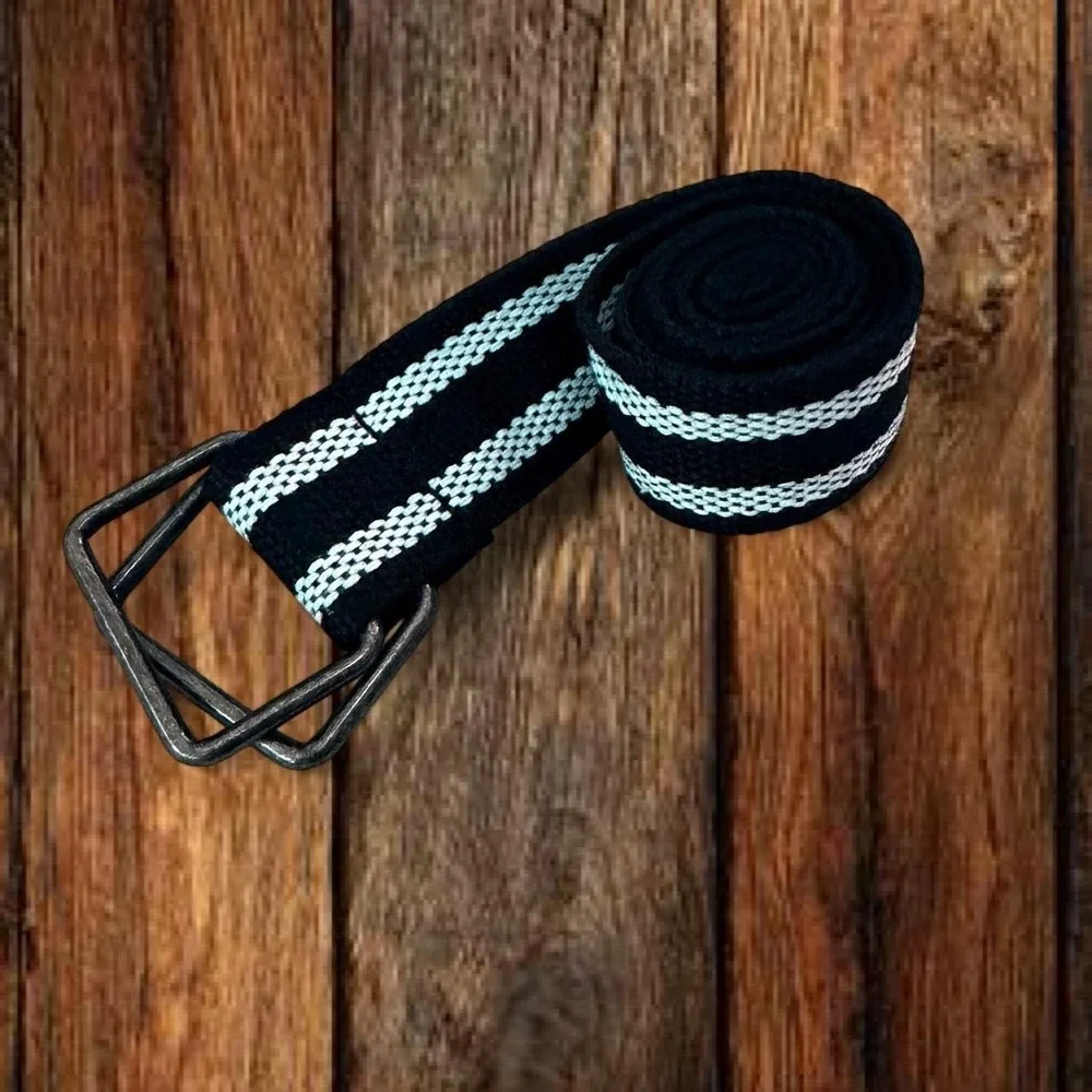 Black White Striped Canvas D Ring Belt Y2K Skater Unisex 34